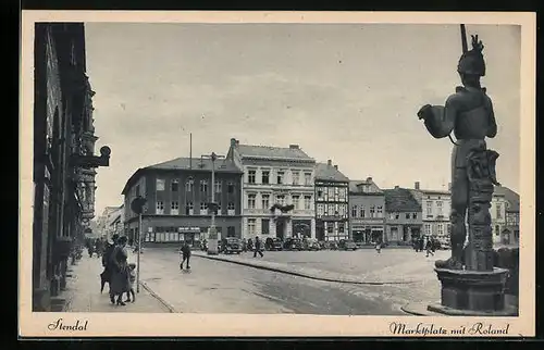 AK Stendal, Marktplatz mit Roland