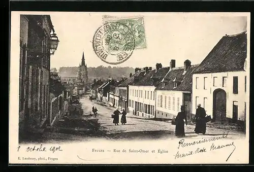 AK Fruges, Rue de Saint-Omer et Eglise