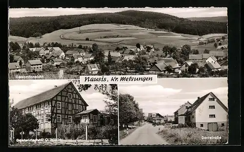 AK Nausis / Melsungen, Gasthaus Möller, Ortspartie, Totalansicht