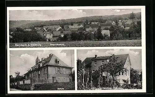 AK Bermbach über Weilburg, Gesamtansicht mit Handlung Otto Volz und Schule