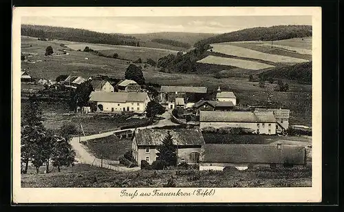 AK Frauenkron /Eifel, Totalansicht mit Felderlandschaft
