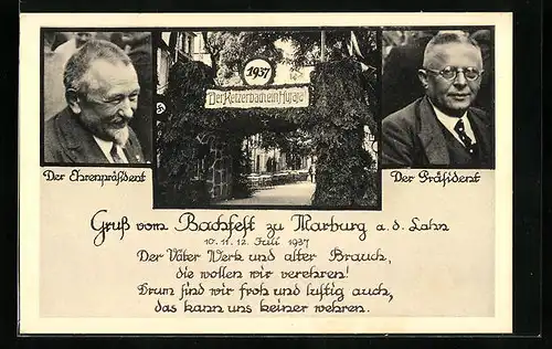 AK Marburg a. d. Lahn, Backfest 1937, Ehrenpräsident und Präsident