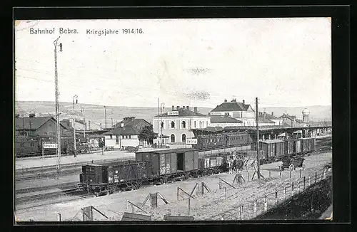 AK Bebra, Güterwaggons am Bahnhof in den Kriegsjahren 1914 /16