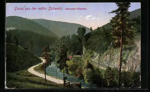 AK Adamstal-Blansko, Panorama, Eisenbahntunnel