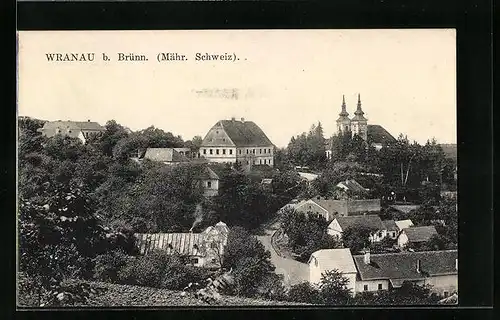 AK Wranau b. Brünn, Totalansicht mit Kirche