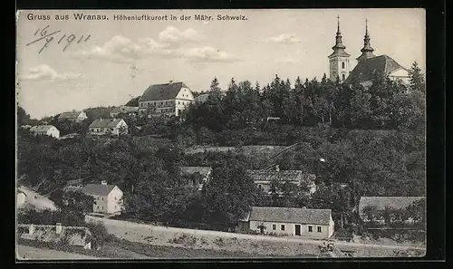 AK Wranau, Kirche und Häuser im Ort, Panorama