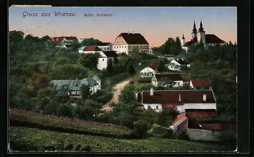 AK Wranau, Blick vom Feld auf den Ort, Panorama