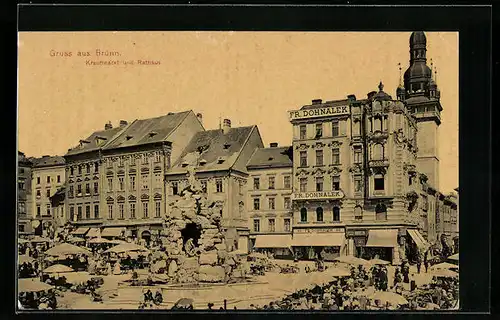 AK Brünn / Brno, Krautmarkt und Rathaus