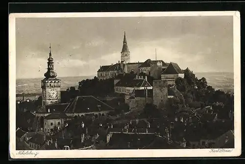 AK Nikolsburg N. D., Teilansicht der Burg