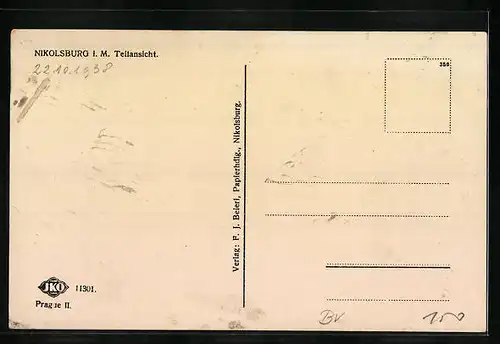 AK Nikolsburg N. D., Teilansicht aus der Vogelschau