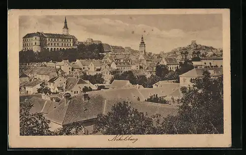 AK Nikolsburg N. D., Blick auf die Dächer der Ortschaft
