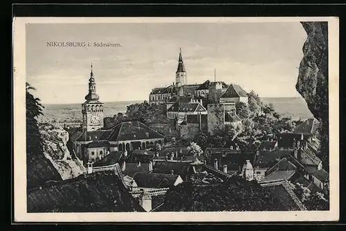 AK Nikolsburg N. D., Teilansicht mit Blick zum Schloss