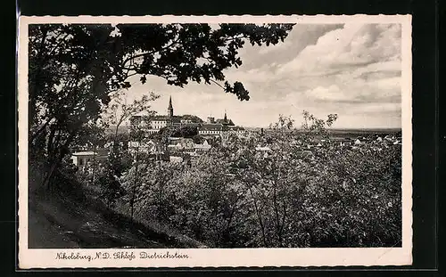 AK Nikolsburg N. D., Schloss Dietrichstein aus der Vogelschau