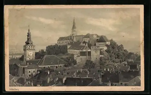 AK Nikolsburg N. D., Blick auf Schloss und Kirche