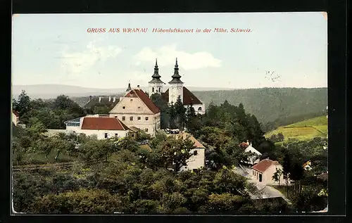 AK Wranau /Mähr. Schweiz, Wallfahrtskirche aus der Vogelschau