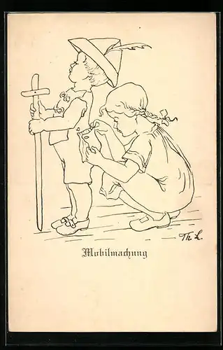 Künstler-AK Kleiner Soldat bei Mobilmachung