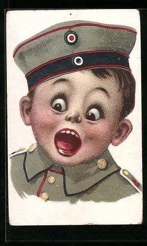 Künstler-AK Erschrockener kleiner Soldat