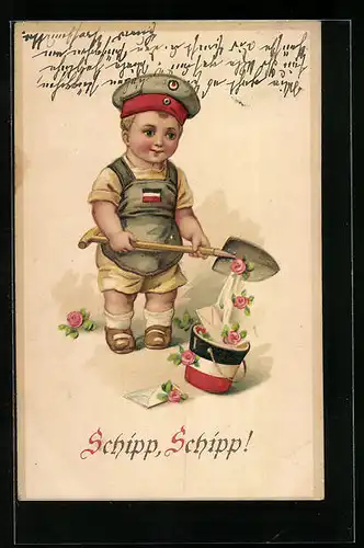 AK Kleiner Soldat mit Spaten