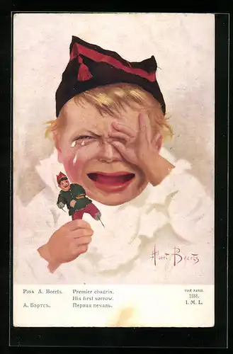 AK Weinendes Kind mit Spielzeug-Soldat