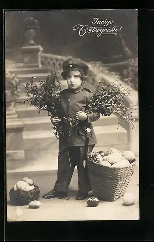 AK Ostergruss mit Knabe in Uniform