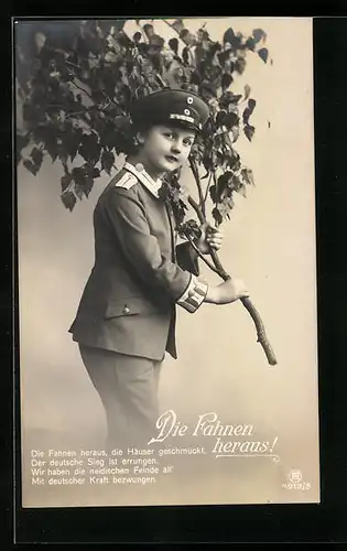 AK Kleiner Soldat mit Ast in der Hand