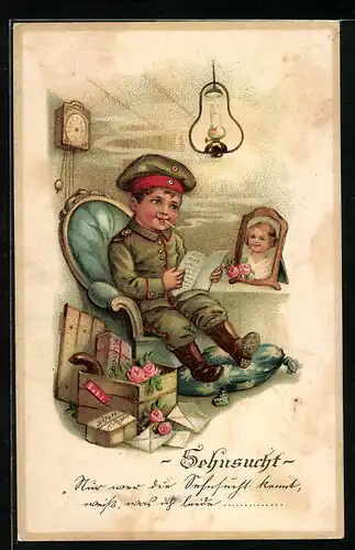 AK Kleines Kind in Uniform, Kinder Kriegspropaganda