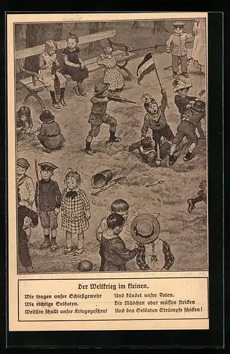 AK Kinder spielen Soldaten auf dem Spielplatz, Kinder Kriegspropaganda