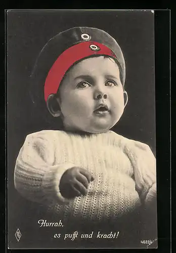AK Kleinkind mit Soldaten-Mütze, Kinder Kriegspropaganda