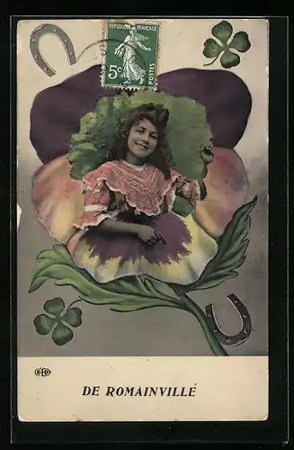 AK Romainville, Junges Mädchen in einer Blume