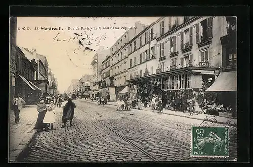 AK Montreuil, Rue de Paris, Le Grand Bazar Populaire