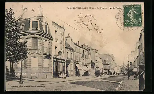 AK Montreuil-sous-Bois, La Poste et rue de Paris