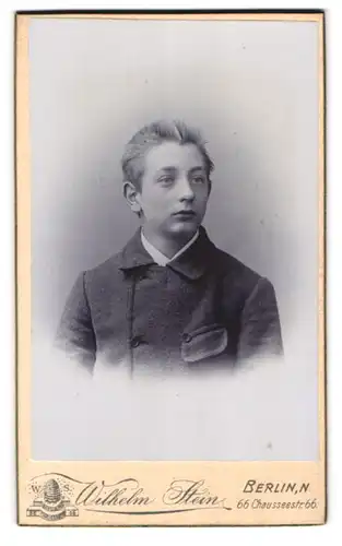 Fotografie Wilhelm Stein, Berlin, Chausseestrasse 66, Junge mit abstehendem Haar und gelangweiltem Blick