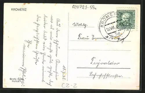 AK Kromeríz, Marktplatz mit Denkmal