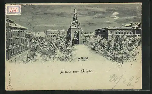 Künstler-AK Brünn / Brno, Kirche im Schnee