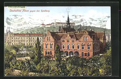 AK Brünn / Brno, Deutsches Haus gegen den Spielberg