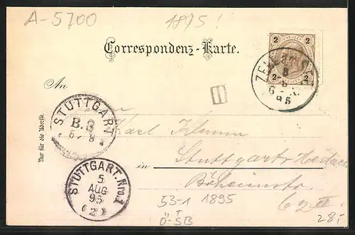 Vorläufer-Lithographie Zell am See, 1895, Dampfboot, Bergwagen, Hotel a. d. Schmittenhöhe