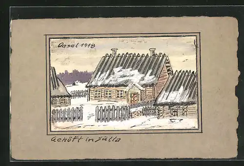 Künstler-AK Handgemalt: Sülla, Gehöft zur Winterzeit, 1918