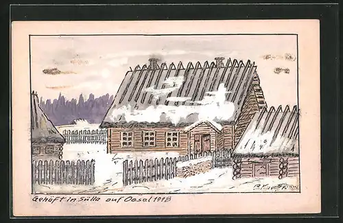 Künstler-AK Handgemalt: Sülla, Gehöft auf Oesel, 1918