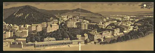 Klapp-Lithographie Karlsbad, Stadtpanorama im Mondlicht