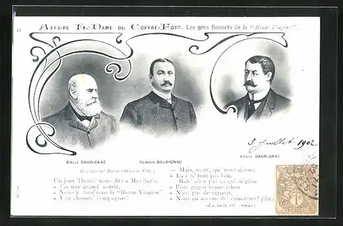 AK Affaire Humbert, Affaire Notre-Dame du Coffre-Fort, Emile, Romain et Louis Daurignac