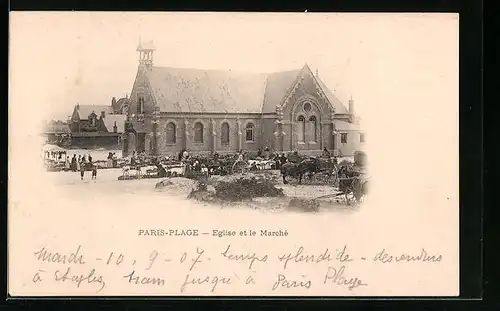 AK Paris-Plage, Eglise et le Marché