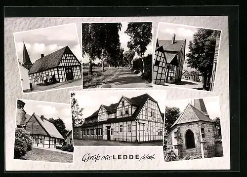 AK Ledde /Westf., Kirche, Gasthaus Waldesruh, Strassenpartie