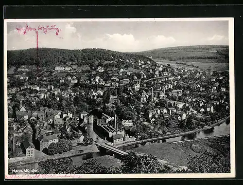 AK Hann. Münden, Ortsansicht mit Stadtkern und Kirche
