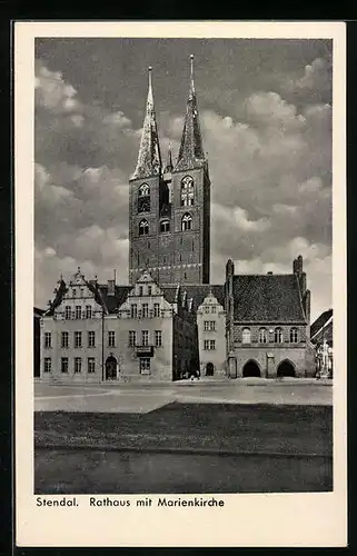 AK Stendal, Rathaus mit Marienkirche