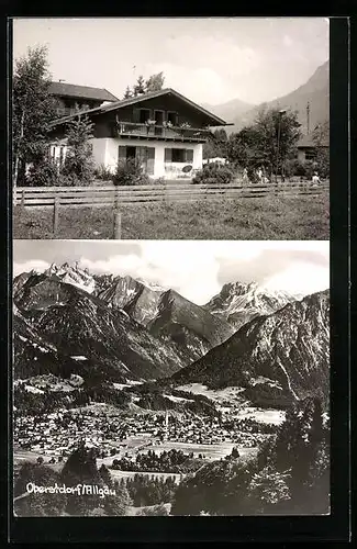 AK Oberstdorf /Allgäu, Ortsansicht mit Bergen