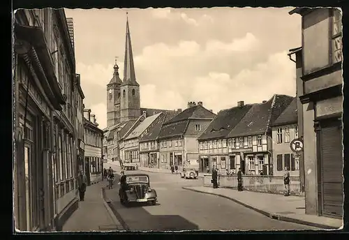 AK Magdeburg, Strasse Breiter Weg mit Kirche