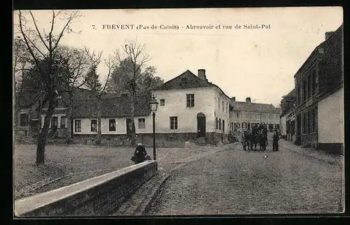 AK Frevent, Abreuvoir et Rue de Saint-Pol