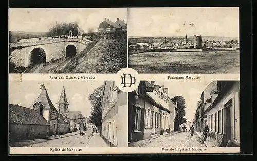 AK Marquise, Eglise, Pont des Usines, Panorama