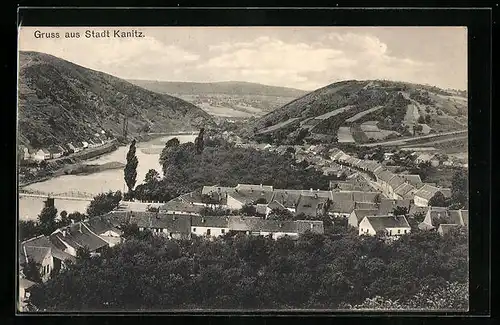 AK Kanitz, Ortsansicht mit Flusspartie
