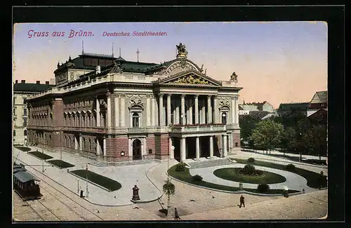 AK Brünn / Brno, Haupteingang des Deutschen Theaters